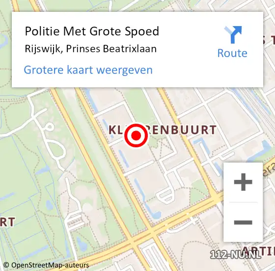 Locatie op kaart van de 112 melding: Politie Met Grote Spoed Naar Rijswijk, Prinses Beatrixlaan op 14 augustus 2022 09:22