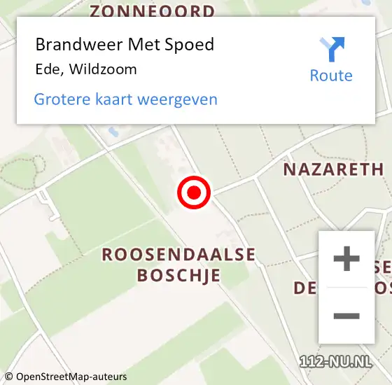 Locatie op kaart van de 112 melding: Brandweer Met Spoed Naar Ede, Wildzoom op 14 augustus 2022 09:27