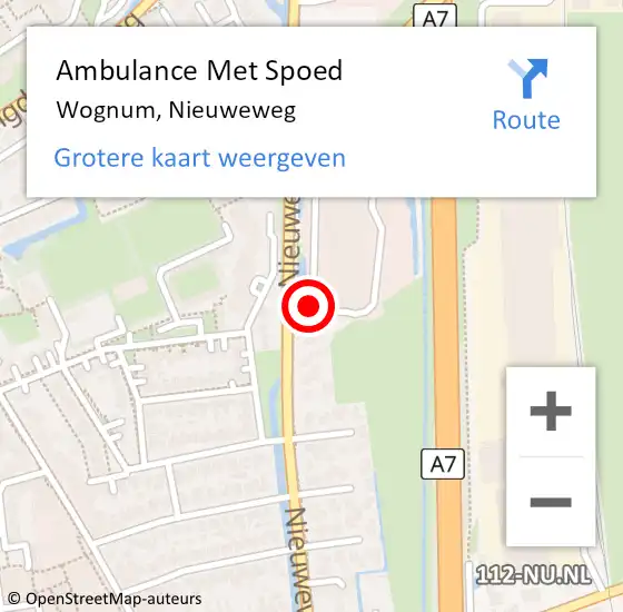 Locatie op kaart van de 112 melding: Ambulance Met Spoed Naar Wognum, Nieuweweg op 14 augustus 2022 09:32