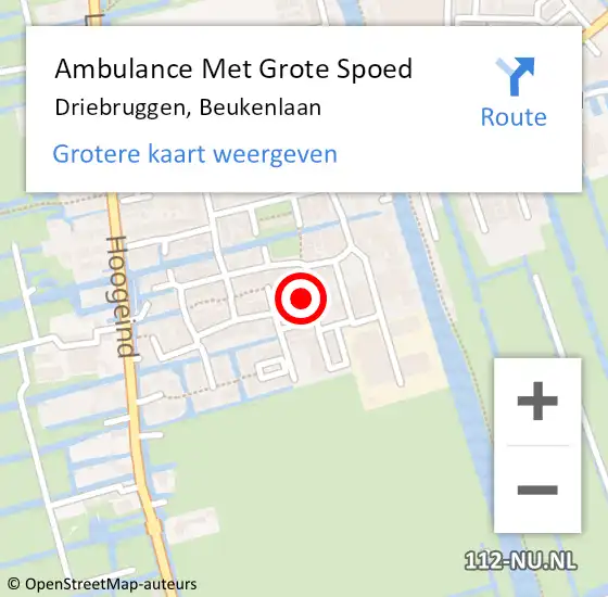 Locatie op kaart van de 112 melding: Ambulance Met Grote Spoed Naar Driebruggen, Beukenlaan op 14 augustus 2022 09:56