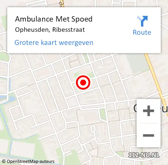 Locatie op kaart van de 112 melding: Ambulance Met Spoed Naar Opheusden, Ribesstraat op 14 augustus 2022 10:36