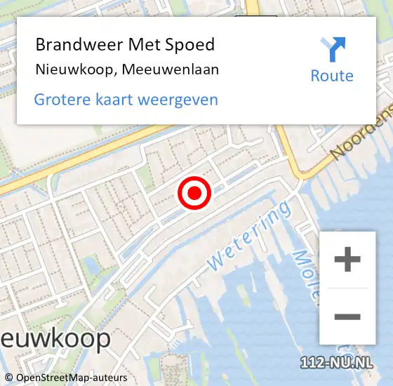 Locatie op kaart van de 112 melding: Brandweer Met Spoed Naar Nieuwkoop, Meeuwenlaan op 14 augustus 2022 10:38