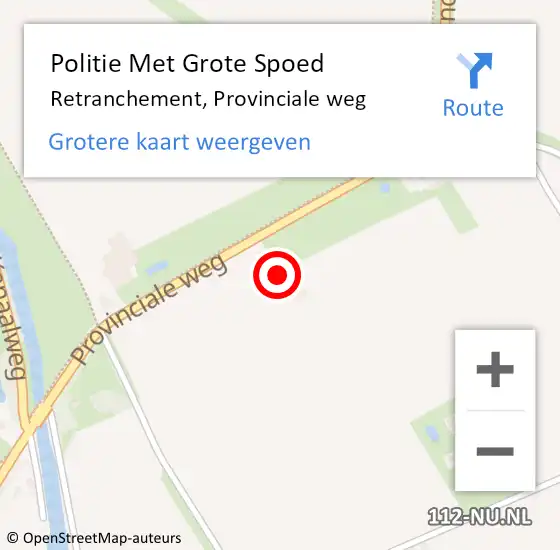 Locatie op kaart van de 112 melding: Politie Met Grote Spoed Naar Retranchement, Provinciale weg op 14 augustus 2022 11:02