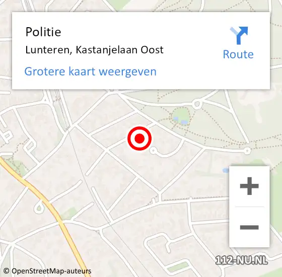 Locatie op kaart van de 112 melding: Politie Lunteren, Kastanjelaan Oost op 14 augustus 2022 11:07