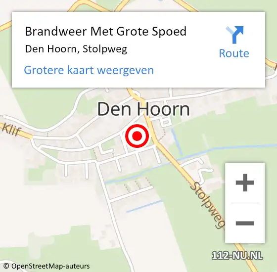 Locatie op kaart van de 112 melding: Brandweer Met Grote Spoed Naar Den Hoorn, Stolpweg op 14 augustus 2022 11:17