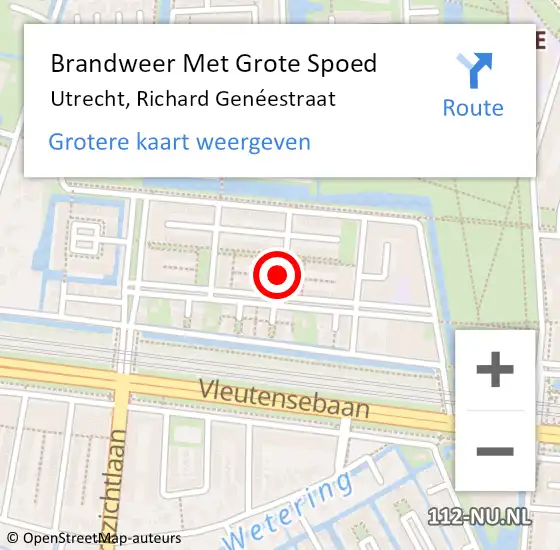 Locatie op kaart van de 112 melding: Brandweer Met Grote Spoed Naar Utrecht, Richard Genéestraat op 14 augustus 2022 11:21