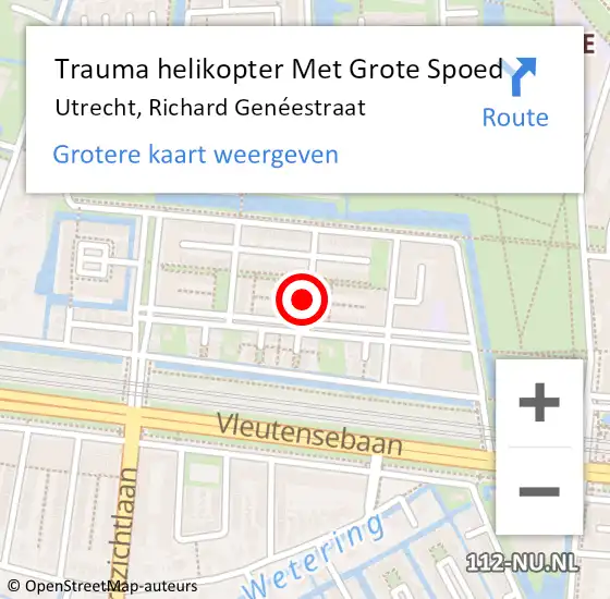 Locatie op kaart van de 112 melding: Trauma helikopter Met Grote Spoed Naar Utrecht, Richard Genéestraat op 14 augustus 2022 11:21
