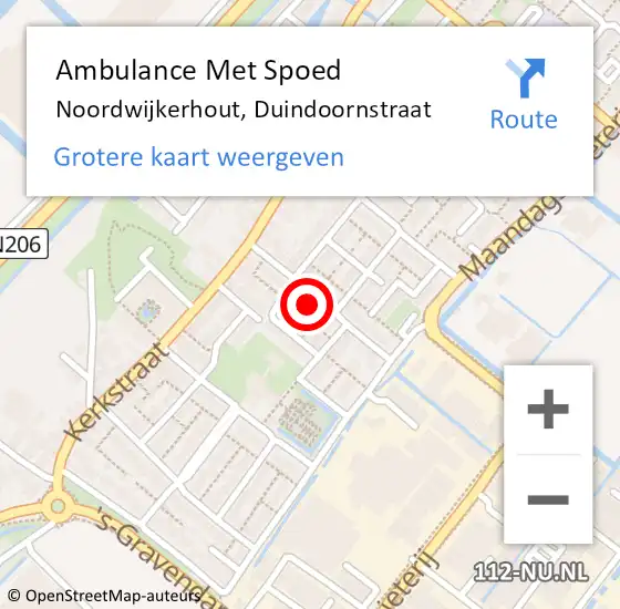 Locatie op kaart van de 112 melding: Ambulance Met Spoed Naar Noordwijkerhout, Duindoornstraat op 14 augustus 2022 11:36