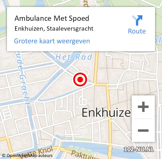 Locatie op kaart van de 112 melding: Ambulance Met Spoed Naar Enkhuizen, Staaleversgracht op 14 augustus 2022 11:42