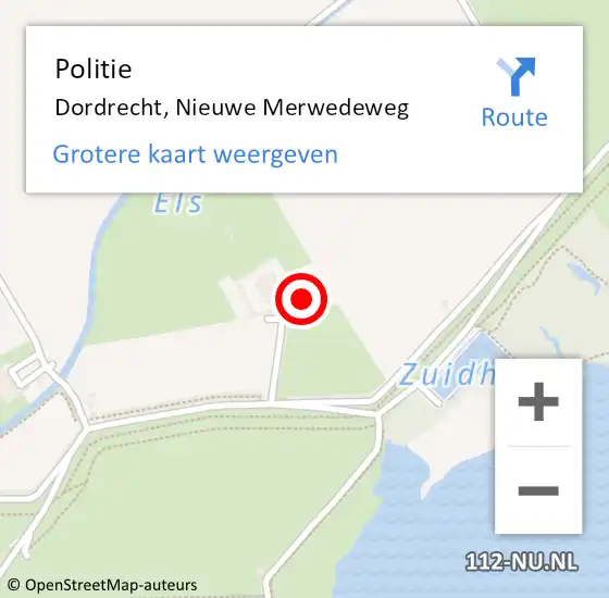 Locatie op kaart van de 112 melding: Politie Dordrecht, Nieuwe Merwedeweg op 14 augustus 2022 11:54