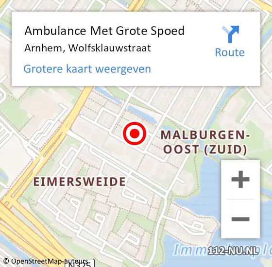 Locatie op kaart van de 112 melding: Ambulance Met Grote Spoed Naar Arnhem, Wolfsklauwstraat op 14 augustus 2022 12:00