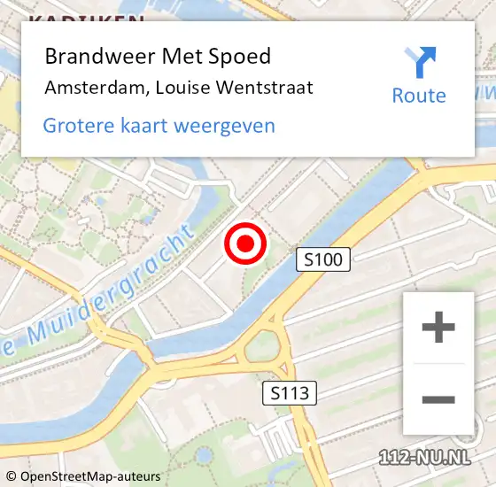 Locatie op kaart van de 112 melding: Brandweer Met Spoed Naar Amsterdam, Louise Wentstraat op 14 augustus 2022 12:05
