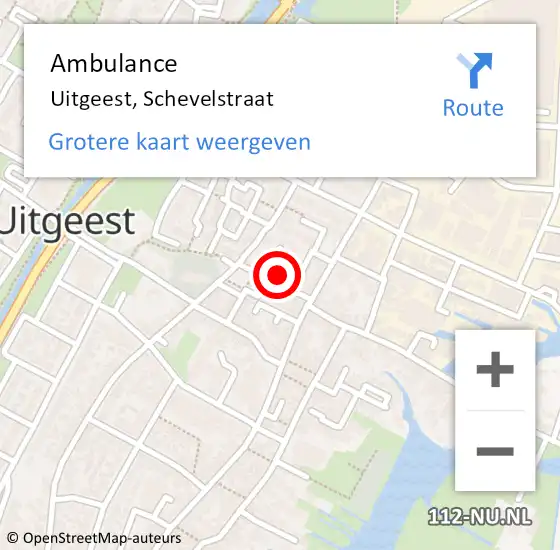 Locatie op kaart van de 112 melding: Ambulance Uitgeest, Schevelstraat op 14 augustus 2022 12:15
