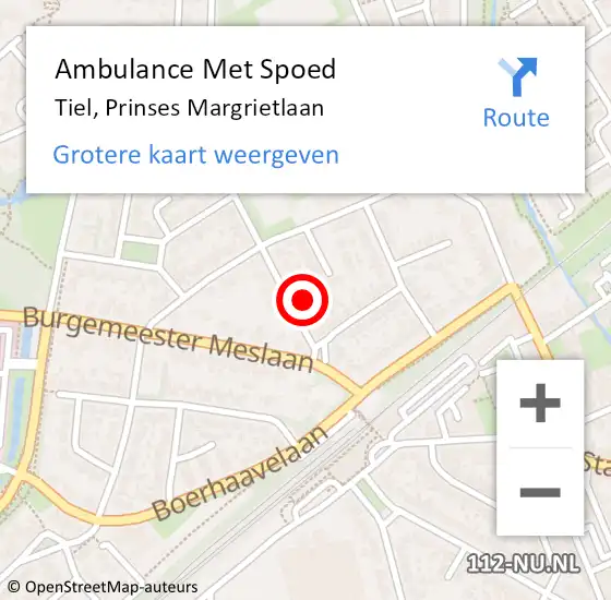 Locatie op kaart van de 112 melding: Ambulance Met Spoed Naar Tiel, Prinses Margrietlaan op 14 augustus 2022 12:21