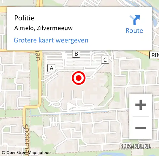 Locatie op kaart van de 112 melding: Politie Almelo, Zilvermeeuw op 14 augustus 2022 12:26
