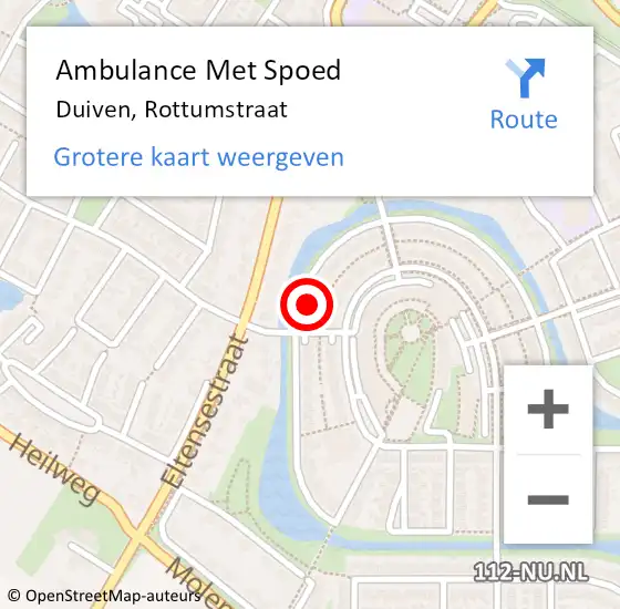 Locatie op kaart van de 112 melding: Ambulance Met Spoed Naar Duiven, Rottumstraat op 14 augustus 2022 12:44