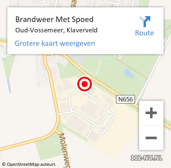 Locatie op kaart van de 112 melding: Brandweer Met Spoed Naar Oud-Vossemeer, Klaverveld op 14 augustus 2022 12:57