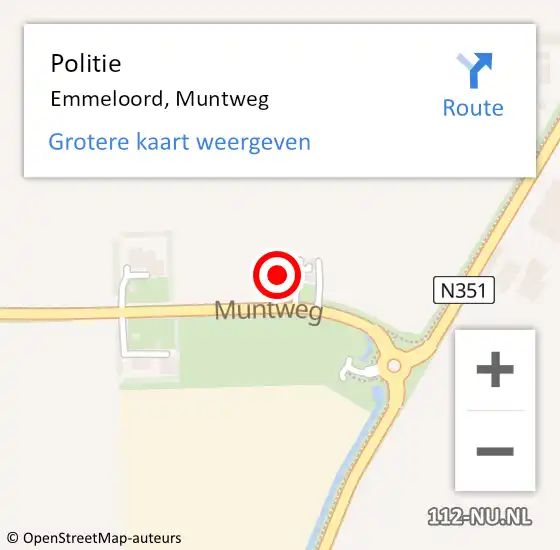 Locatie op kaart van de 112 melding: Politie Emmeloord, Muntweg op 14 augustus 2022 13:02