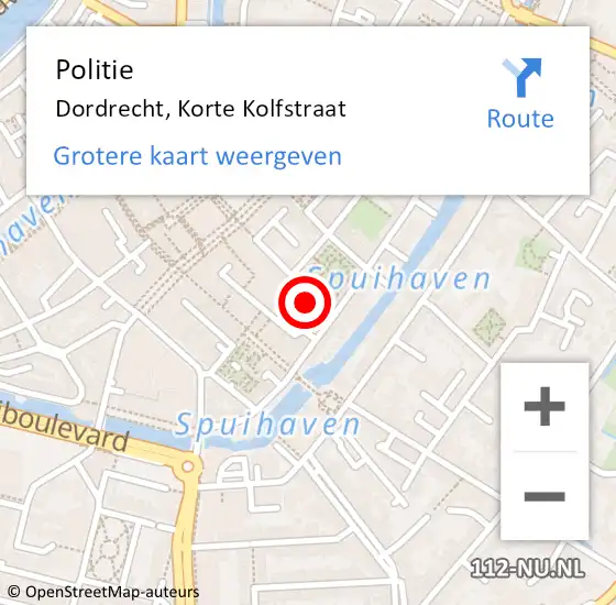 Locatie op kaart van de 112 melding: Politie Dordrecht, Korte Kolfstraat op 14 augustus 2022 13:06