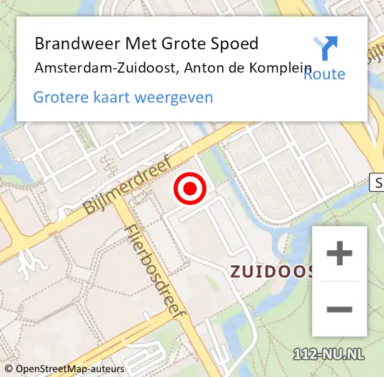 Locatie op kaart van de 112 melding: Brandweer Met Grote Spoed Naar Amsterdam-Zuidoost, Anton de Komplein op 14 augustus 2022 13:23