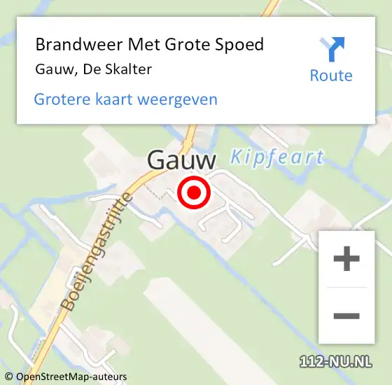 Locatie op kaart van de 112 melding: Brandweer Met Grote Spoed Naar Gauw, De Skalter op 14 augustus 2022 13:25