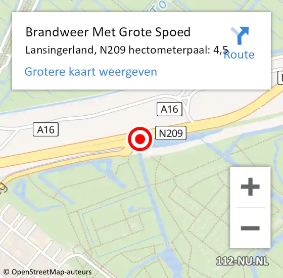 Locatie op kaart van de 112 melding: Brandweer Met Grote Spoed Naar Lansingerland, N209 hectometerpaal: 4,5 op 14 augustus 2022 13:26