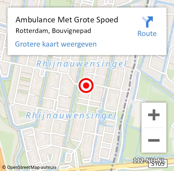 Locatie op kaart van de 112 melding: Ambulance Met Grote Spoed Naar Rotterdam, Bouvignepad op 14 augustus 2022 13:28