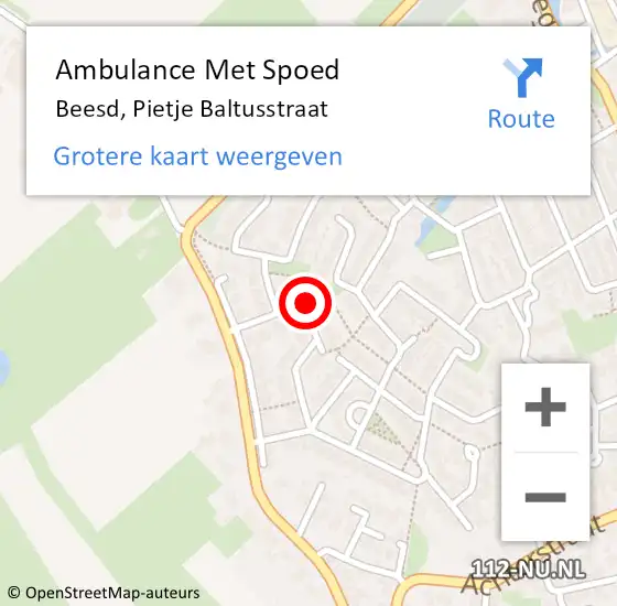 Locatie op kaart van de 112 melding: Ambulance Met Spoed Naar Beesd, Pietje Baltusstraat op 14 augustus 2022 13:36