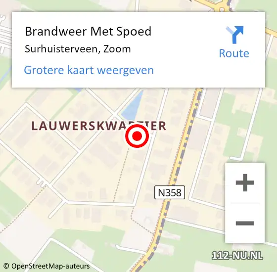 Locatie op kaart van de 112 melding: Brandweer Met Spoed Naar Surhuisterveen, Zoom op 14 augustus 2022 13:42