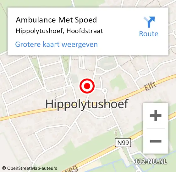Locatie op kaart van de 112 melding: Ambulance Met Spoed Naar Hippolytushoef, Hoofdstraat op 14 augustus 2022 13:43