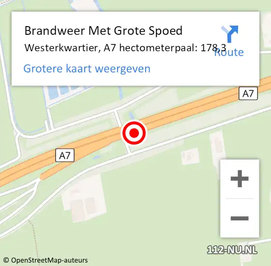 Locatie op kaart van de 112 melding: Brandweer Met Grote Spoed Naar Westerkwartier, A7 hectometerpaal: 178,3 op 14 augustus 2022 13:45