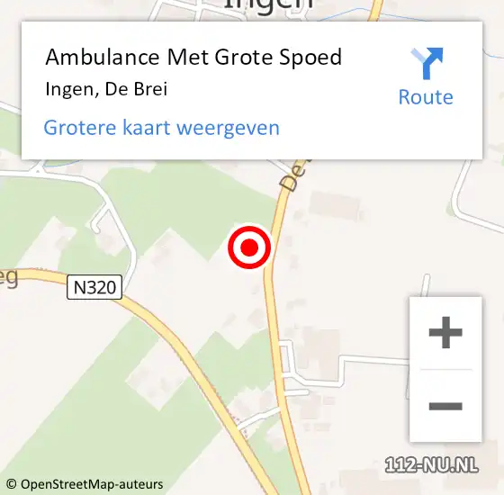 Locatie op kaart van de 112 melding: Ambulance Met Grote Spoed Naar Ingen, De Brei op 14 augustus 2022 13:48