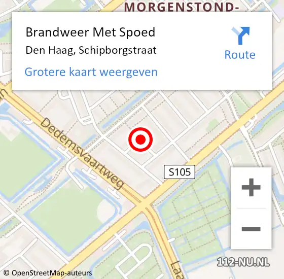 Locatie op kaart van de 112 melding: Brandweer Met Spoed Naar Den Haag, Schipborgstraat op 14 augustus 2022 13:49
