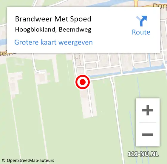 Locatie op kaart van de 112 melding: Brandweer Met Spoed Naar Hoogblokland, Beemdweg op 14 augustus 2022 13:52