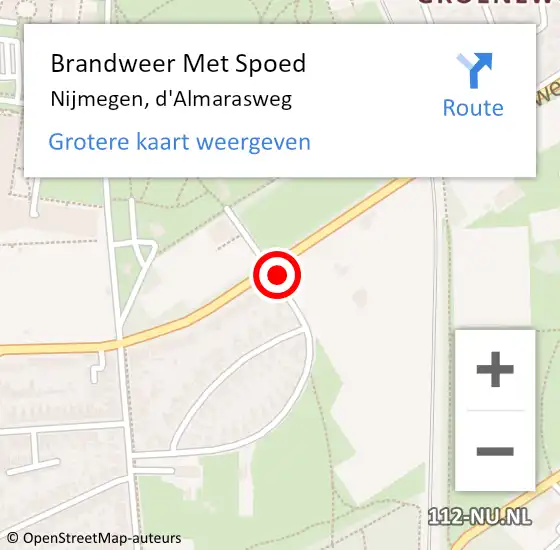 Locatie op kaart van de 112 melding: Brandweer Met Spoed Naar Nijmegen, d'Almarasweg op 14 augustus 2022 13:59