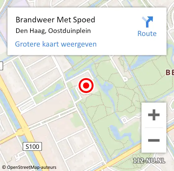 Locatie op kaart van de 112 melding: Brandweer Met Spoed Naar Den Haag, Oostduinplein op 14 augustus 2022 14:05