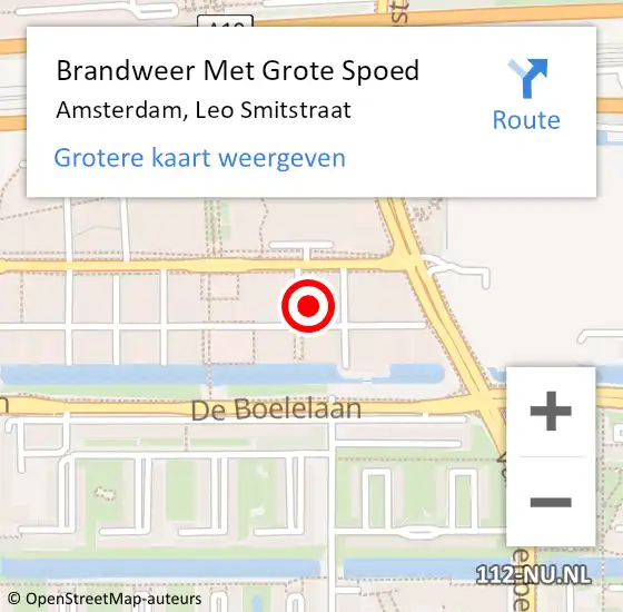 Locatie op kaart van de 112 melding: Brandweer Met Grote Spoed Naar Amsterdam, Leo Smitstraat op 14 augustus 2022 14:07