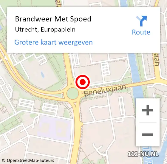 Locatie op kaart van de 112 melding: Brandweer Met Spoed Naar Utrecht, Europaplein op 14 augustus 2022 14:07