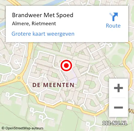 Locatie op kaart van de 112 melding: Brandweer Met Spoed Naar Almere, Rietmeent op 14 augustus 2022 14:16
