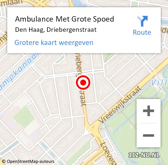 Locatie op kaart van de 112 melding: Ambulance Met Grote Spoed Naar Den Haag, Driebergenstraat op 14 augustus 2022 14:21