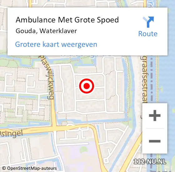 Locatie op kaart van de 112 melding: Ambulance Met Grote Spoed Naar Gouda, Waterklaver op 14 augustus 2022 14:24