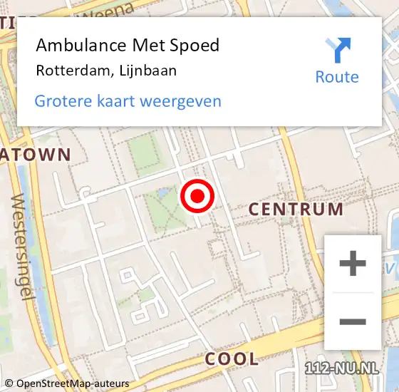 Locatie op kaart van de 112 melding: Ambulance Met Spoed Naar Rotterdam, Lijnbaan op 14 augustus 2022 14:33