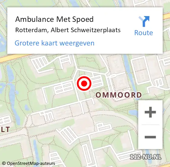 Locatie op kaart van de 112 melding: Ambulance Met Spoed Naar Rotterdam, Albert Schweitzerplaats op 14 augustus 2022 14:35