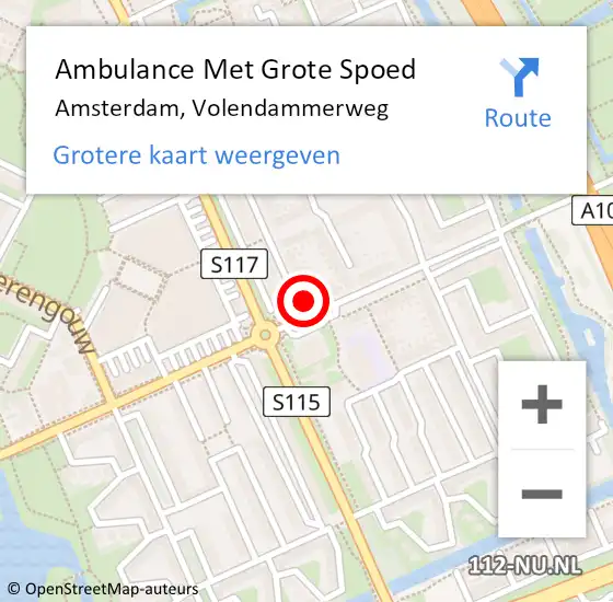 Locatie op kaart van de 112 melding: Ambulance Met Grote Spoed Naar Amsterdam, Volendammerweg op 14 augustus 2022 14:35