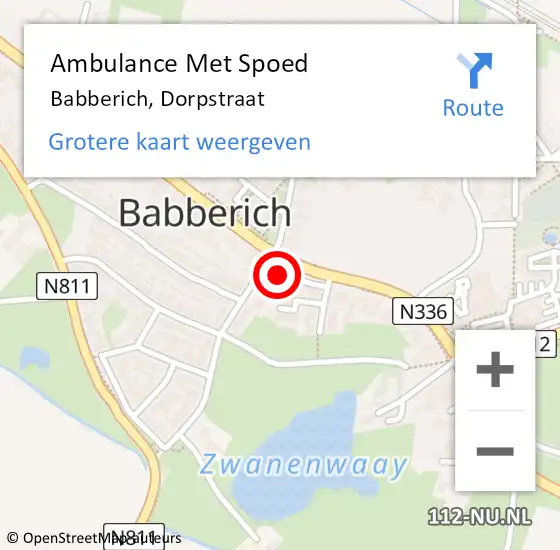 Locatie op kaart van de 112 melding: Ambulance Met Spoed Naar Babberich, Dorpstraat op 14 augustus 2022 14:37