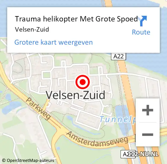 Locatie op kaart van de 112 melding: Trauma helikopter Met Grote Spoed Naar Velsen-Zuid op 14 augustus 2022 14:57