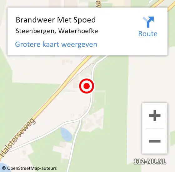 Locatie op kaart van de 112 melding: Brandweer Met Spoed Naar Steenbergen, Waterhoefke op 14 augustus 2022 14:59