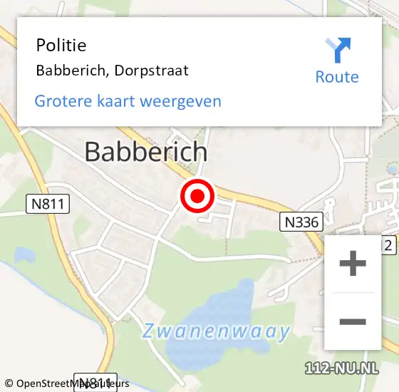 Locatie op kaart van de 112 melding: Politie Babberich, Dorpstraat op 14 augustus 2022 15:17