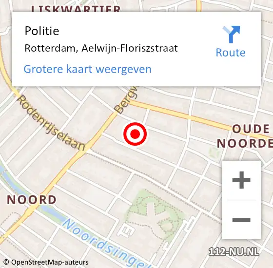 Locatie op kaart van de 112 melding: Politie Rotterdam, Aelwijn-Floriszstraat op 14 augustus 2022 15:21