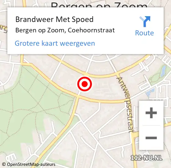Locatie op kaart van de 112 melding: Brandweer Met Spoed Naar Bergen op Zoom, Coehoornstraat op 14 augustus 2022 15:32